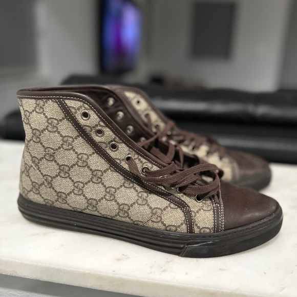 Gucci Brown/Grey GG Canvas High Top Sneakers Size 40 - Picture 8 of 9
